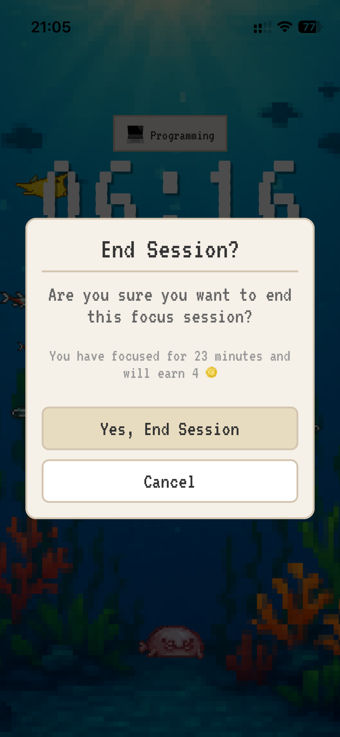 End session screen