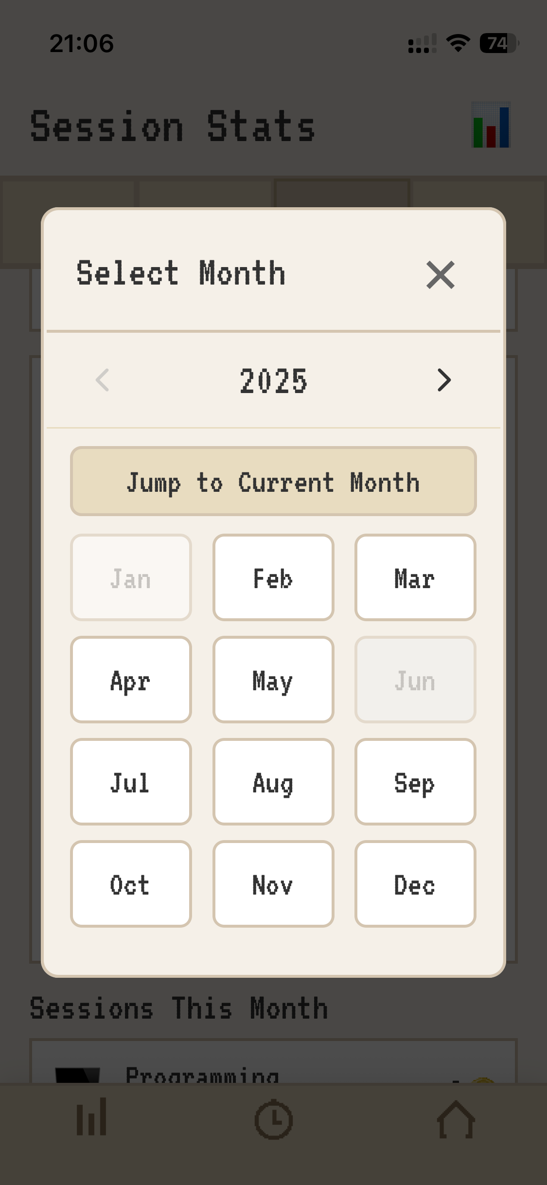 Monthly graph selector