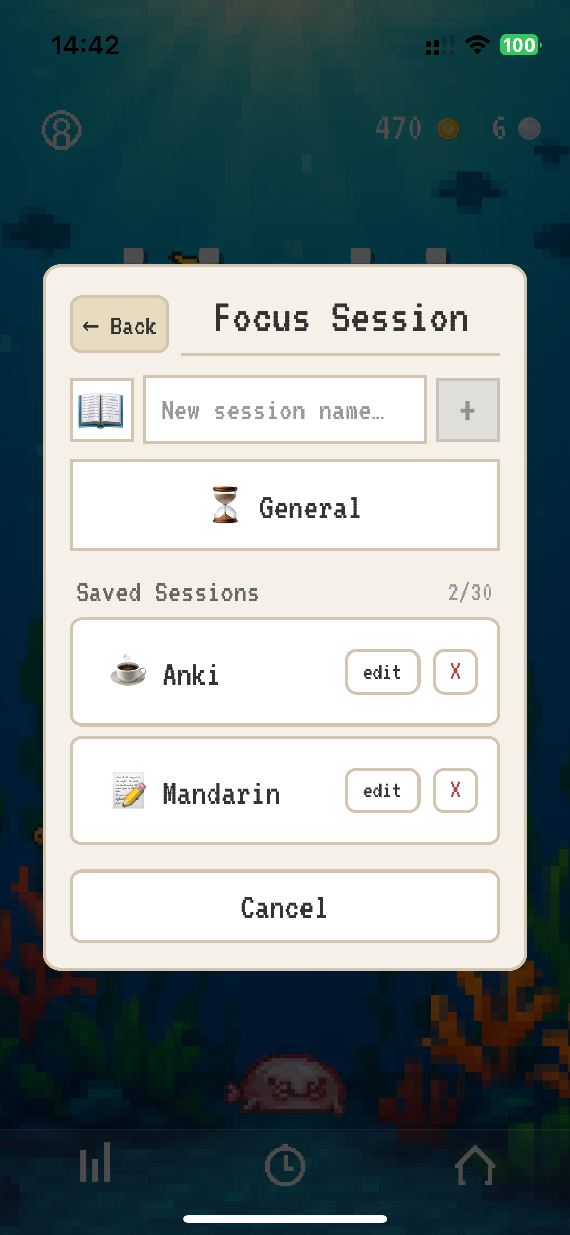 Select focus session